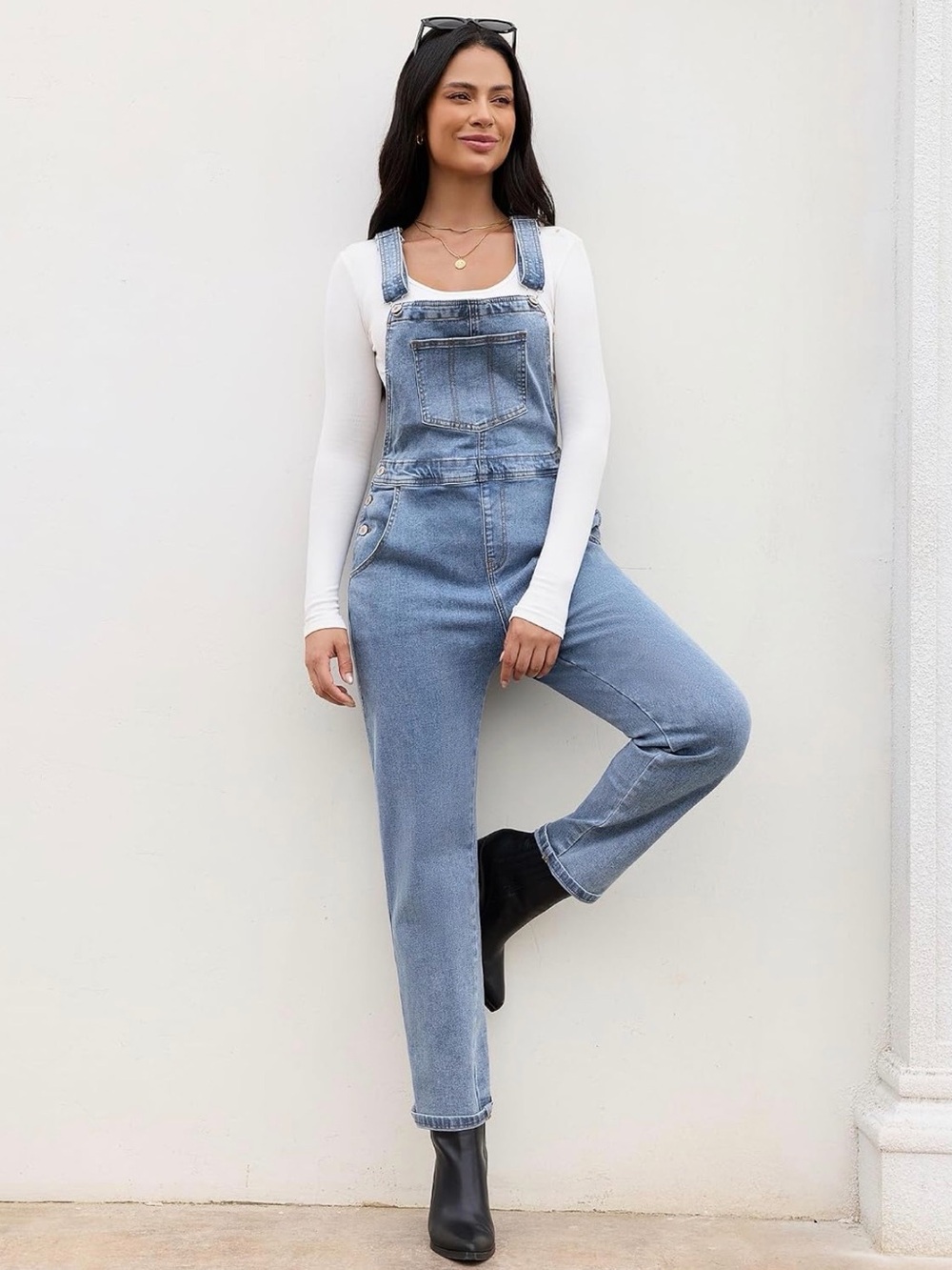 Classic Cotton Blend Light Blue Denim Overalls - Picture 2 of 8